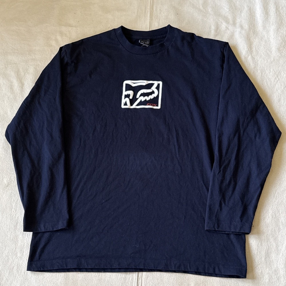 Vintage Y2K Fox Racing Cyber Grunge Skater Goth Blue Long Sleeve T-Shirt Large